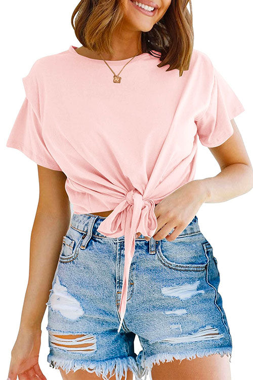 Karladress Short Sleeve Knot Front Cropped T-shirt