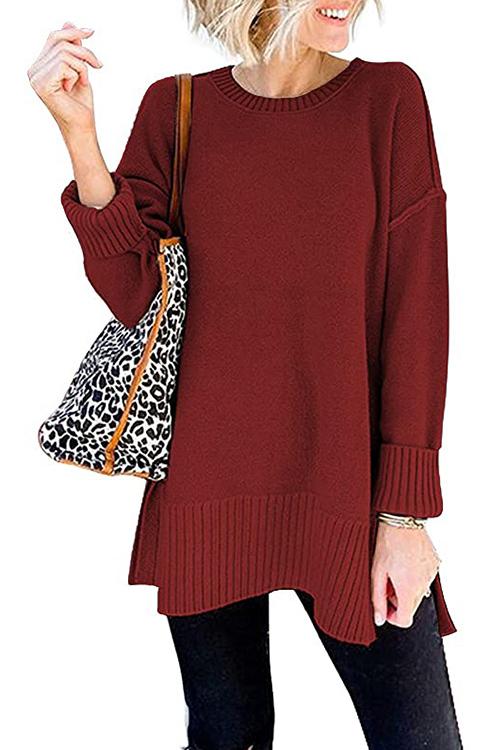 Karladress Drop Shoulder Side Split Loose Sweater