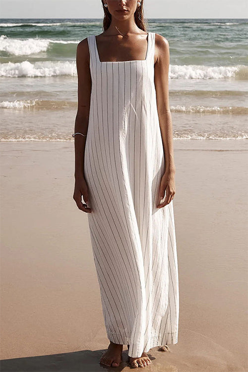 Karladress Square Collar Striped Maxi Cami Beach Dress