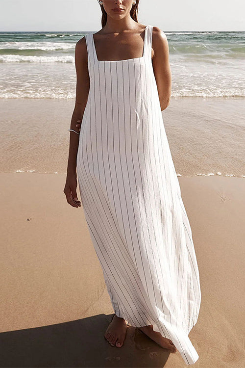 Karladress Square Collar Striped Maxi Cami Beach Dress