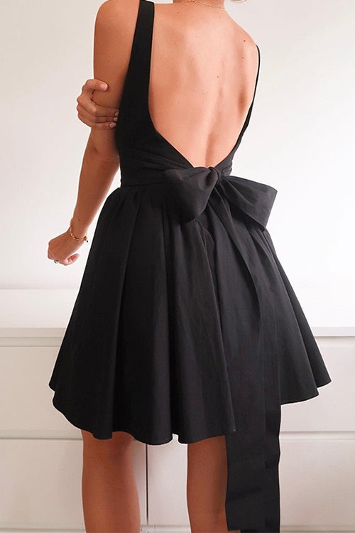 Karladress Square Neck Bow Knot Backless Mini Dress