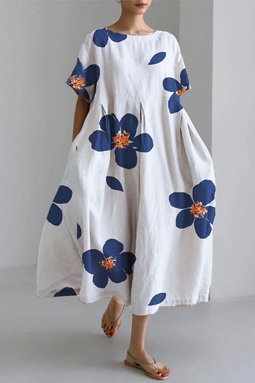 Karladress Printed Short Sleeves Pocketed A-line Midi Dress