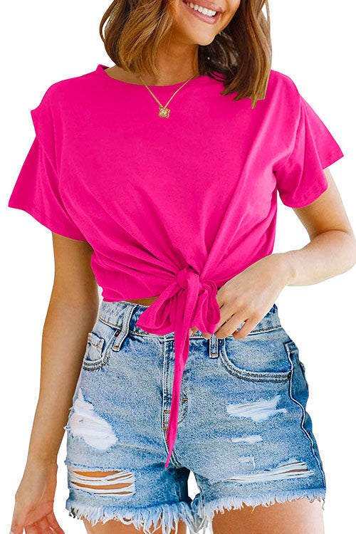 Karladress Short Sleeve Knot Front Cropped T-shirt