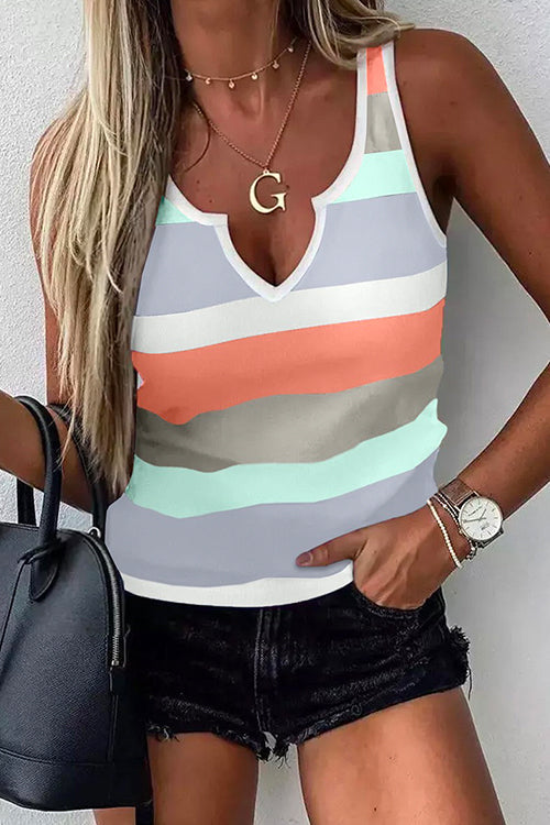 Karladress V Neck Color Block Striped Summer Tank Top