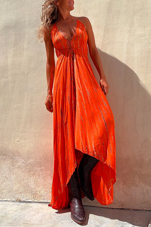 Karladress V Neck High Low Hem Tie Dye Maxi Cami Dress