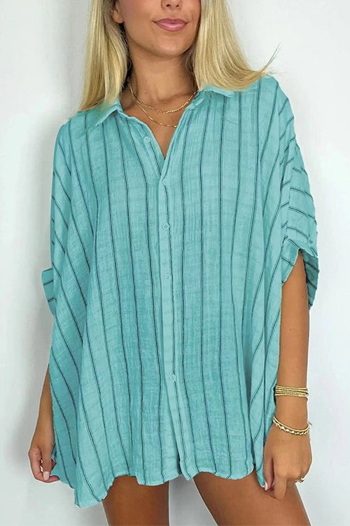 Karladress Oversized Button Down Batwing Sleeves Striped Shirt