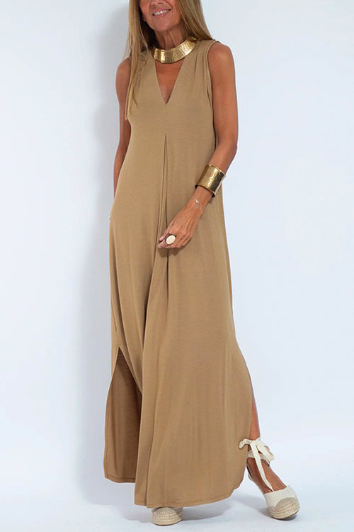 Karladress Sleeveless V Neck Side Split Maxi Dress