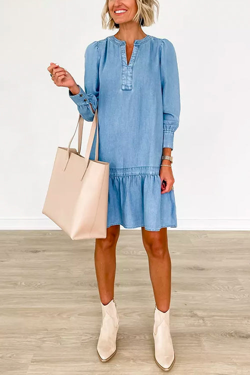 Long Sleeves Chambray Swing Dress