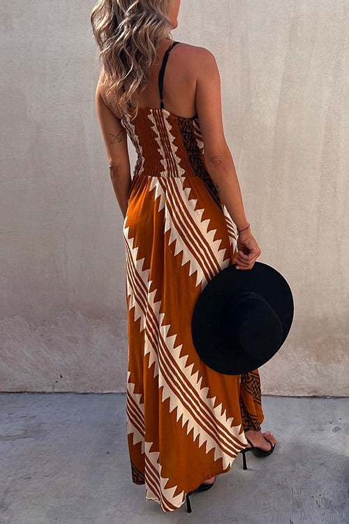 Karladress V Neck Color Block Printed Maxi Swing Cami Dress