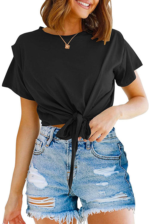 Karladress Short Sleeve Knot Front Cropped T-shirt