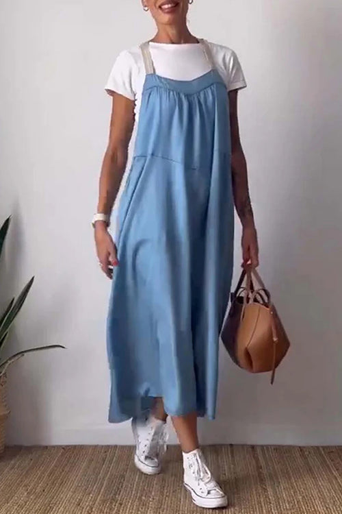 Karladress Color Block Casual Cotton Linen Maxi Beach Dress