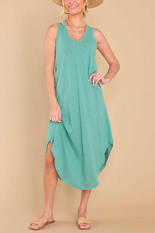 Karladress V Neck Curve Hem Casual Comfy Tank Dress