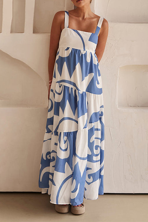 Karladress Backless Ruffle Tiered Printed Maxi Cami Dress