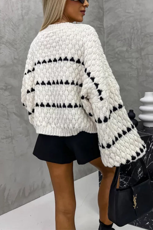 Karladress Lantern Sleeves Color Block Chunky Knit Sweater