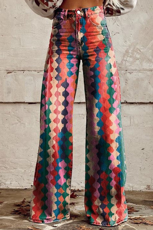 Karladress High Rise Color Block Printed Wide Leg Pants