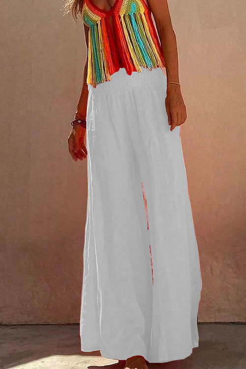 Karladress Smocked Elastic Waist Baggy Wide Leg Cotton Linen Pants