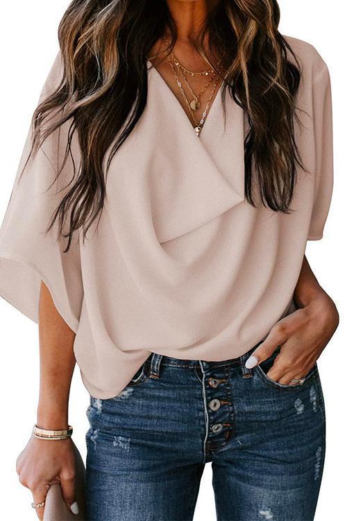 Karladress Cowl Neck Short Sleeve Drape Chiffon Shirt