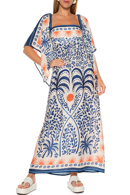 Karladress Square Collar Flutter Sleeves Printed Maxi Vacation Dress