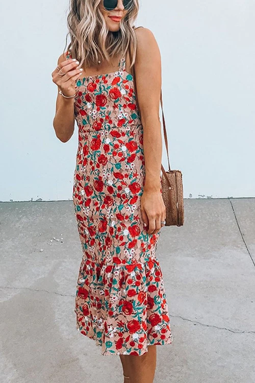 Karladress Floral Sleeveless Midi Ruffle Dress