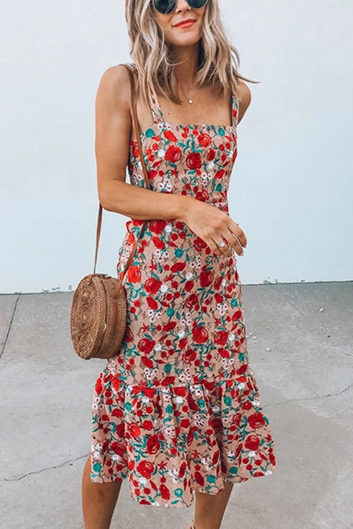 Karladress Floral Sleeveless Midi Ruffle Dress