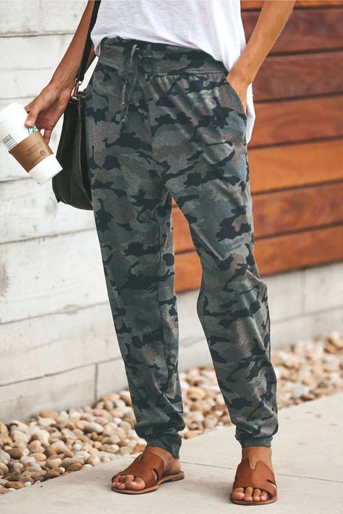 Karladress High Waist Drawstring Camo Casual Pants