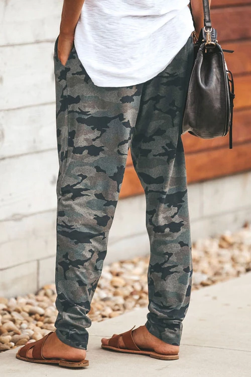 Karladress High Waist Drawstring Camo Casual Pants