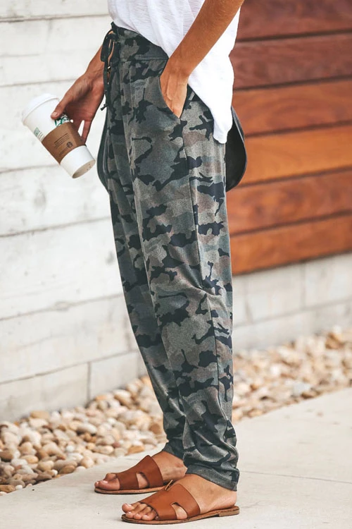 Karladress High Waist Drawstring Camo Casual Pants