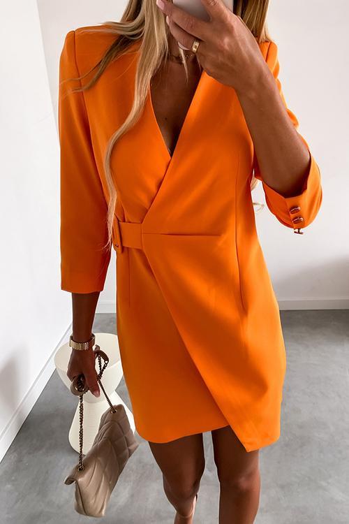 Karladress V Neck Belted Wraped Blazer Dress