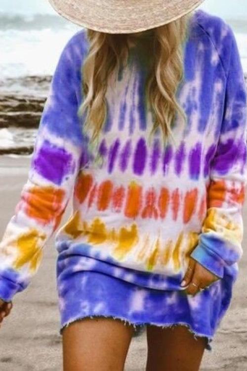 Karladress Rainbow Tie Dye Long Sleeve Sweatshirt Dress