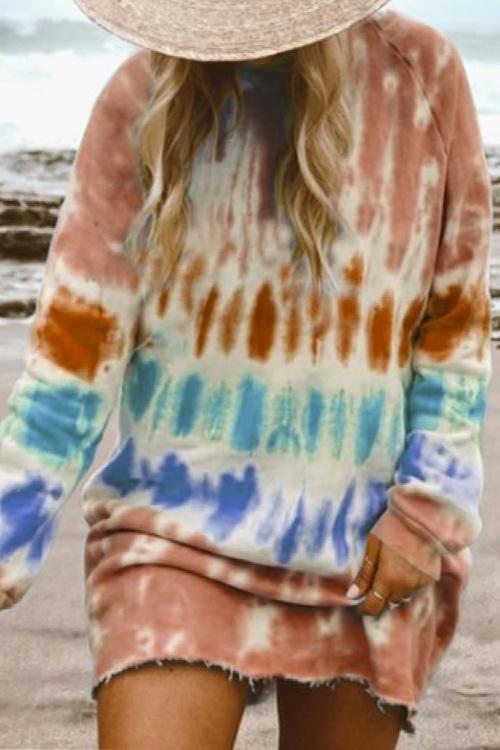 Karladress Rainbow Tie Dye Long Sleeve Sweatshirt Dress