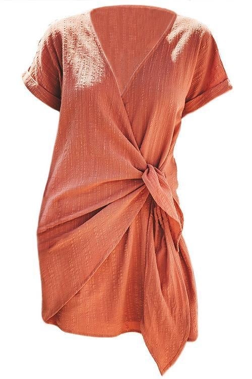 Karladress Cross V Neck Short Sleeve Wrapped Dress