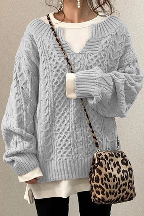 Karladress V Neck Long Sleeve Cable Knit Sweater