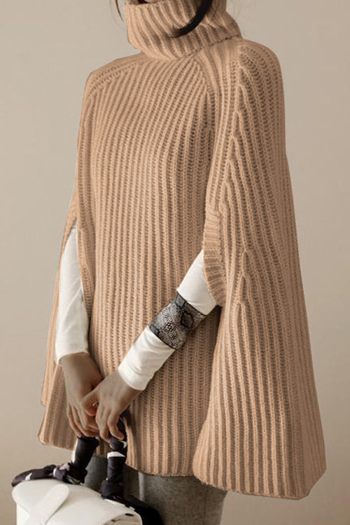 Karladress Solid Turtleneck Sleeveless Knit Shawl