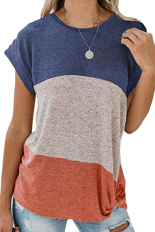 Karladress Twist Knot Short Sleeve Color Block T-shirt