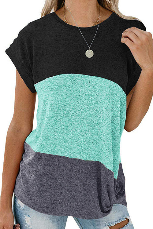 Karladress Twist Knot Short Sleeve Color Block T-shirt