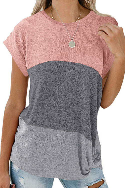 Karladress Twist Knot Short Sleeve Color Block T-shirt