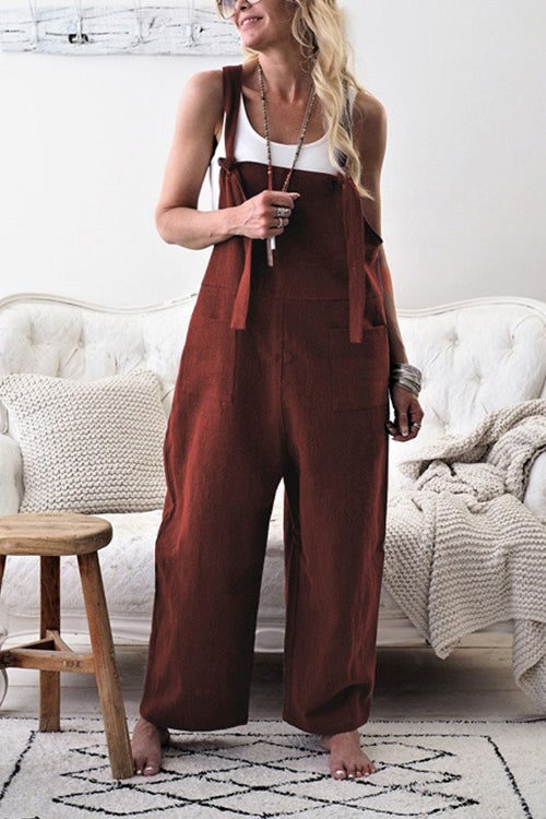 Karladress Solid Wide Leg Baggy Overalls with Pockets