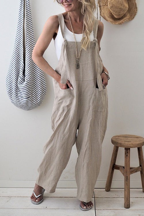 Karladress Solid Wide Leg Baggy Overalls with Pockets