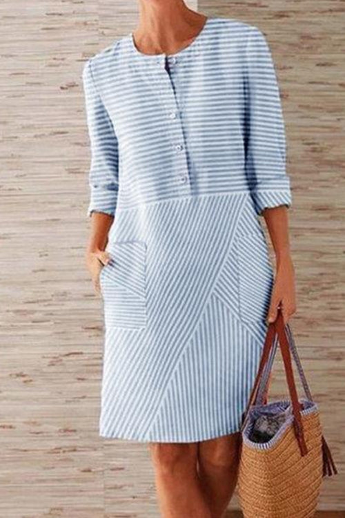 Karladress Buttons Striped Midi Dress with Pockets