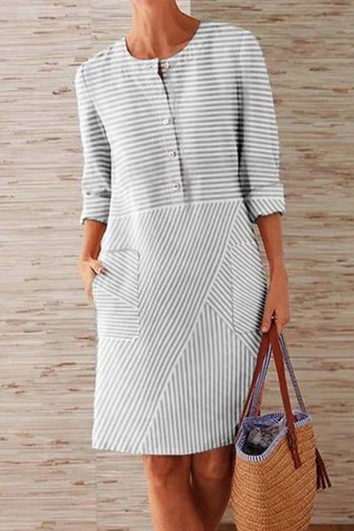 Karladress Buttons Striped Midi Dress with Pockets