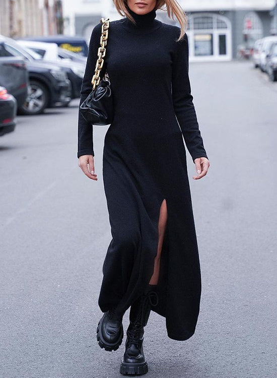 Karladress Turtleneck Long Sleeve Slit Maxi Dress