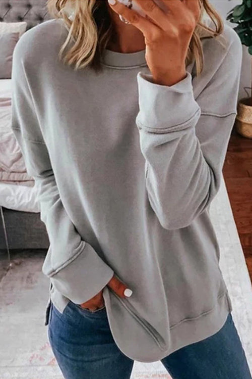 Karladress Crewneck Drop Shoulder Long Sleeve Solid Sweatshirt