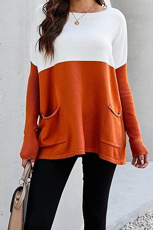 Karladress Color Block Knit Pullovers With Pockets