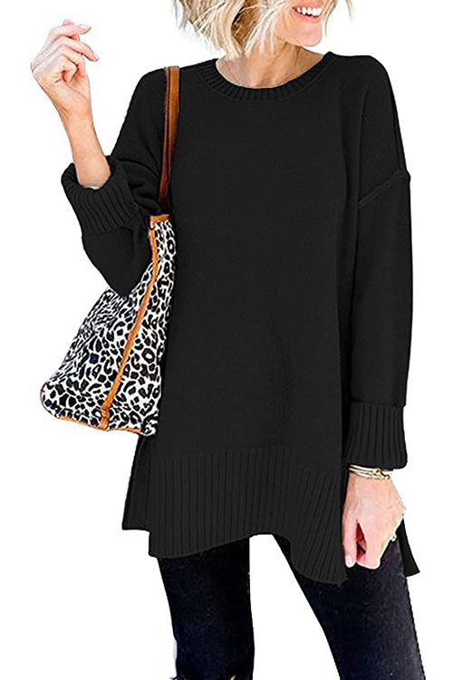 Karladress Crewneck Drop Shoulder Side Split Pullover Sweater