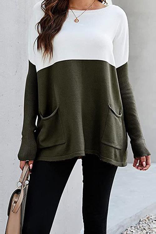 Karladress Color Block Knit Pullovers With Pockets