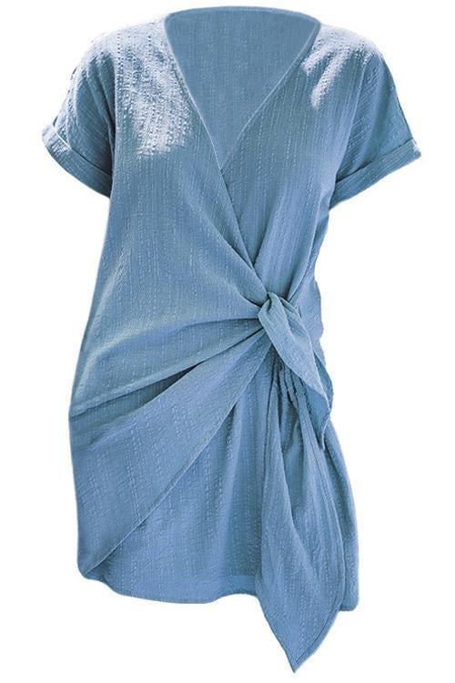 Karladress Cross V Neck Short Sleeve Wrapped Dress