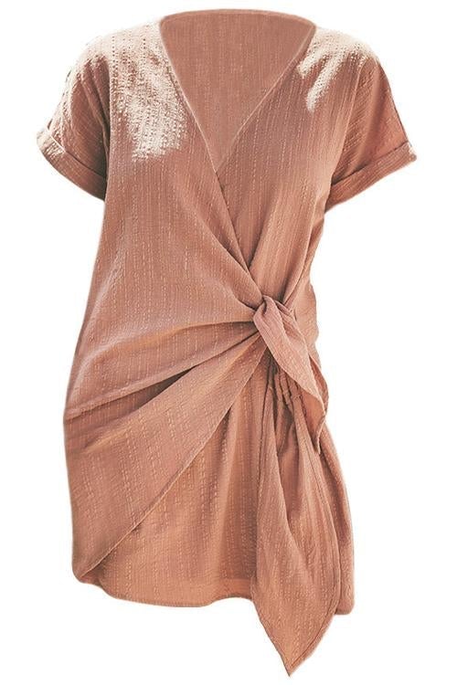 Karladress Cross V Neck Short Sleeve Wrapped Dress