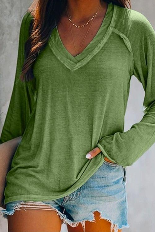 Karladress Solid V Neck Long Sleeve T Shirt